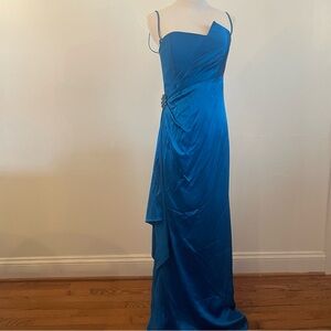 Marc Bouwer Teal Silk Maxi Dress with Draped Side Detail size 2